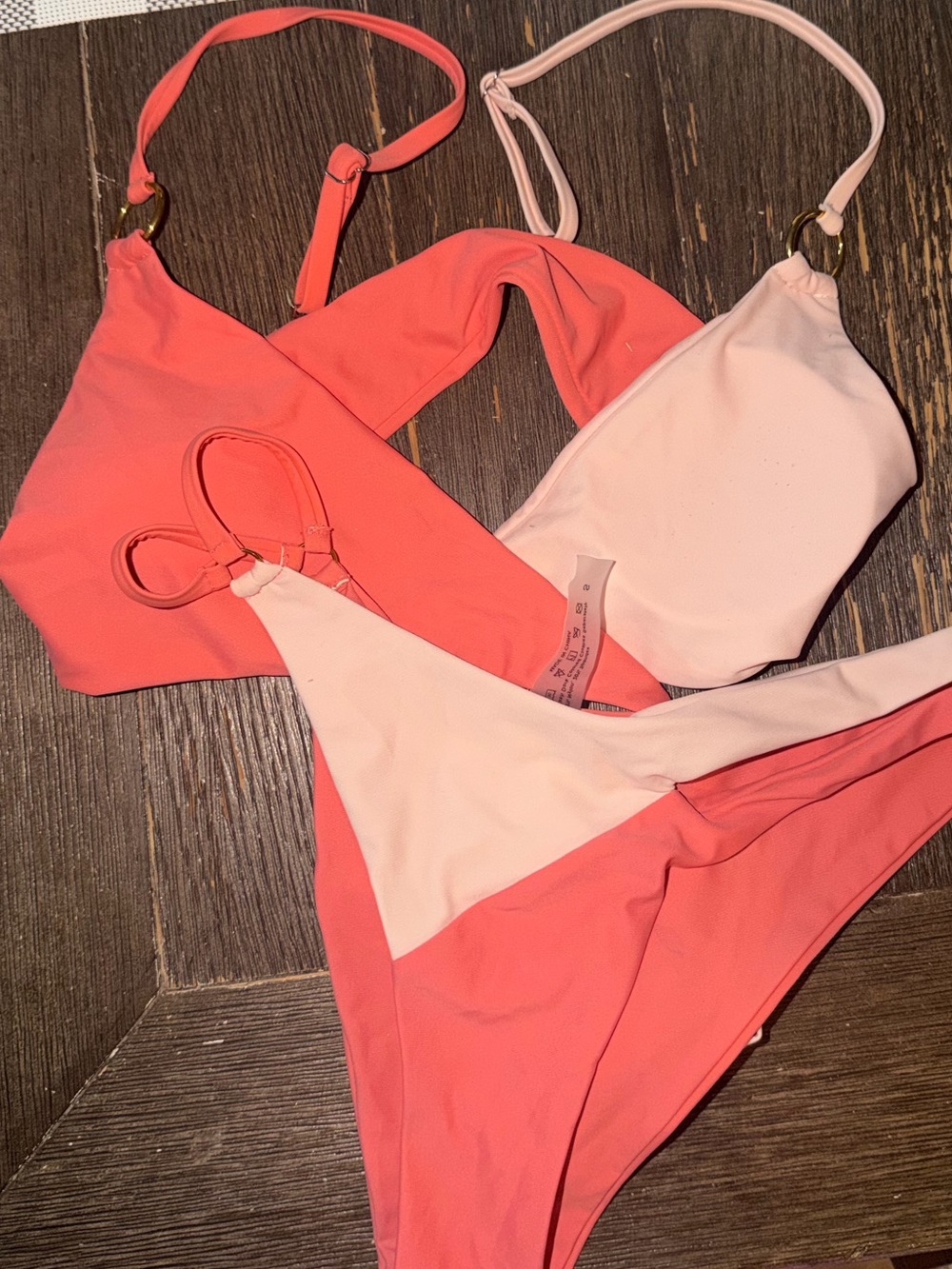 SHEIN Two-Tone Coral and Light Pink Bikini Set